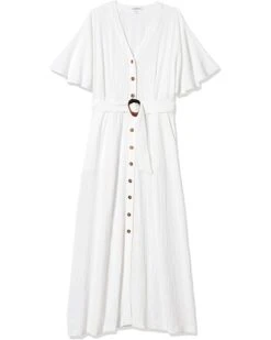 Calvin Klein Women's V-Neck Maxi Dress with Button Front and Belt | Dresses