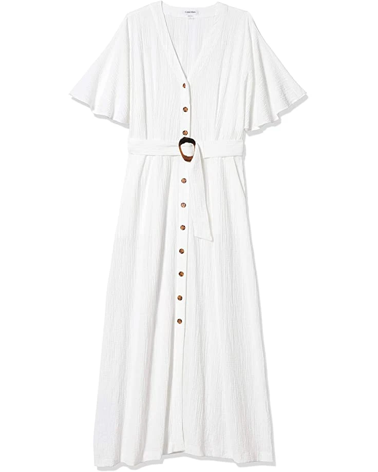 Calvin Klein Women's V-Neck Maxi Dress with Button Front and Belt | Dresses 1 Calvin Klein Women's V-Neck Maxi Dress with Button Front and Belt | Dresses