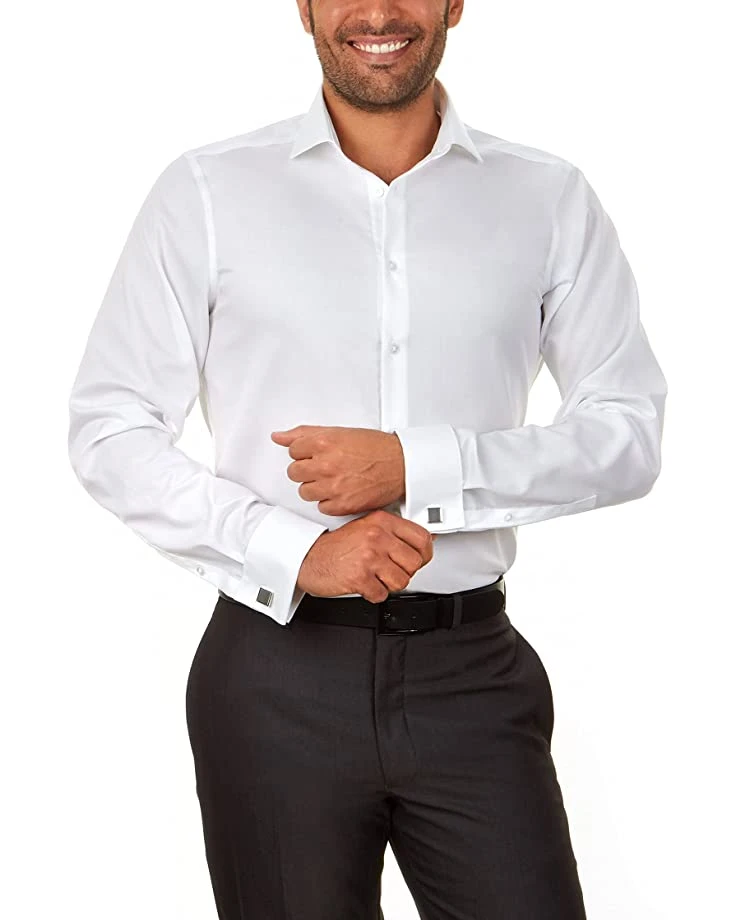 Calvin Klein Men's Dress Shirt Slim Fit Non Iron Herringbone French Cuff | Shirts & Tops 5 Calvin Klein Men's Dress Shirt Slim Fit Non Iron Herringbone French Cuff | Shirts & Tops - Image 5