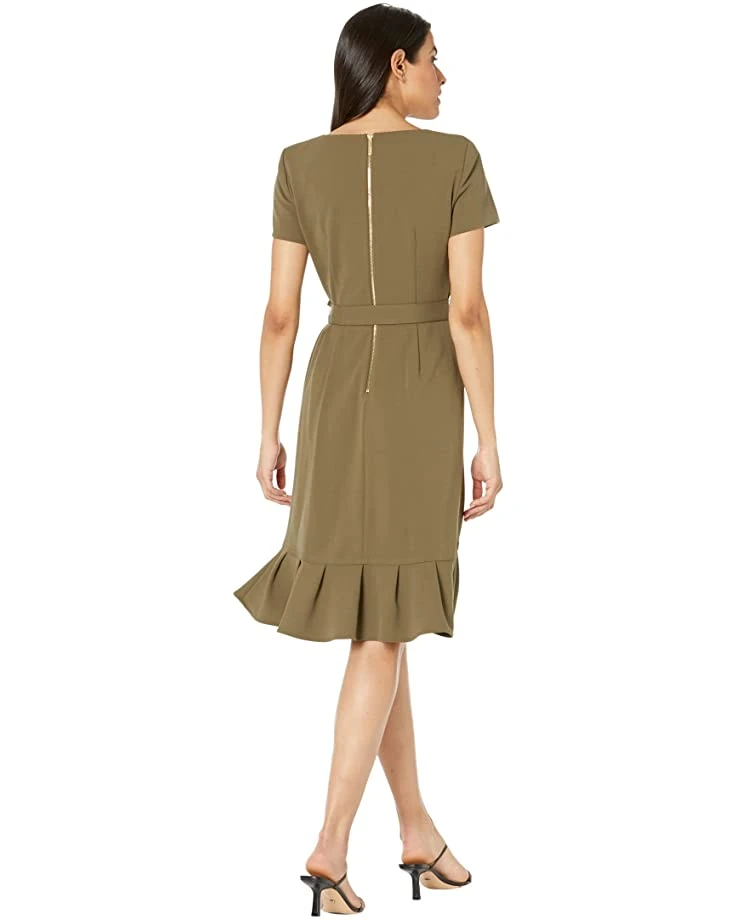Calvin Klein Short Sleeve Scuba Crepe Dress with Ruffle and Waist Tie | Dresses 2 Calvin Klein Short Sleeve Scuba Crepe Dress with Ruffle and Waist Tie | Dresses - Image 2