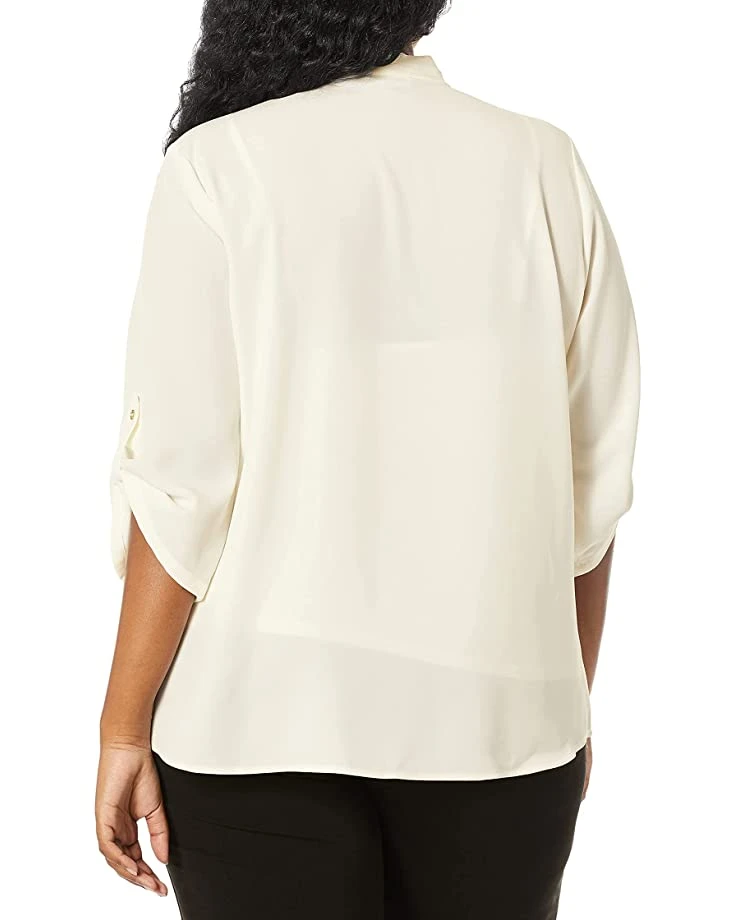 Calvin Klein Women's Plus Size Roll Sleeve Blouse with Inverted Pleat Front | Shirts & Tops 2 Calvin Klein Women's Plus Size Roll Sleeve Blouse with Inverted Pleat Front | Shirts & Tops - Image 2