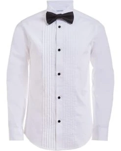 Calvin Klein Boys' Long Sleeve Tuxedo Dress Shirt with Bow Tie, Button-Down Style with Classic Pleated Bib, Includes Matching Hanky | Shirts & Tops
