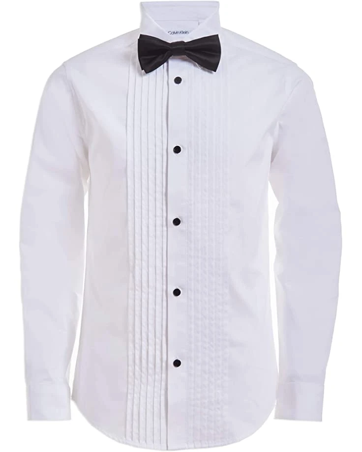Calvin Klein Boys' Long Sleeve Tuxedo Dress Shirt with Bow Tie, Button-Down Style with Classic Pleated Bib, Includes Matching Hanky | Shirts & Tops 1 Calvin Klein Boys' Long Sleeve Tuxedo Dress Shirt with Bow Tie, Button-Down Style with Classic Pleated Bib, Includes Matching Hanky | Shirts & Tops