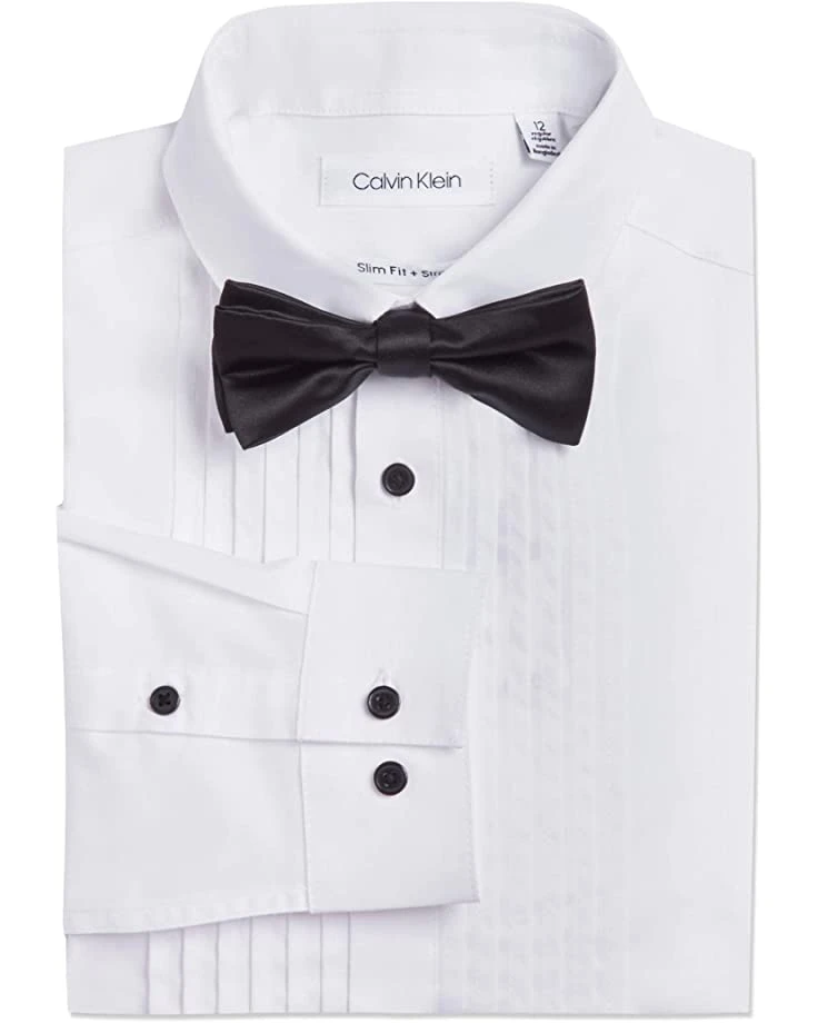 Calvin Klein Boys' Long Sleeve Tuxedo Dress Shirt with Bow Tie, Button-Down Style with Classic Pleated Bib, Includes Matching Hanky | Shirts & Tops 2 Calvin Klein Boys' Long Sleeve Tuxedo Dress Shirt with Bow Tie, Button-Down Style with Classic Pleated Bib, Includes Matching Hanky | Shirts & Tops - Image 2