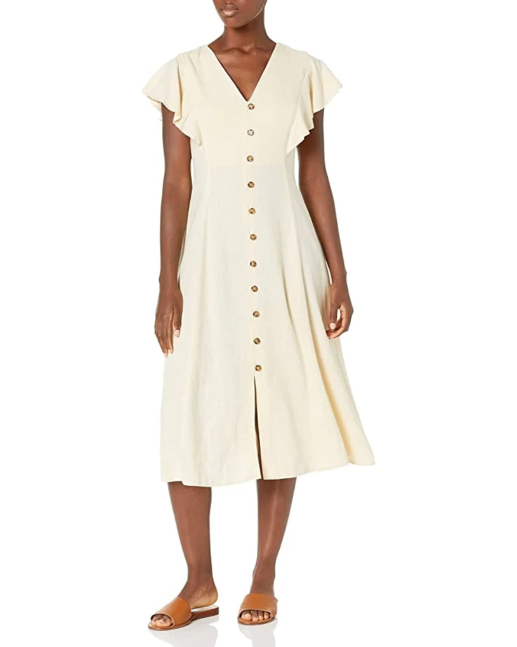 Calvin Klein Women's Flutter Sleeve V-Neck Midi with Button Front Dress | Dresses 1 Calvin Klein Women's Flutter Sleeve V-Neck Midi with Button Front Dress | Dresses