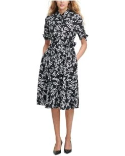 Calvin Klein Women's Short Sleeved Shirt Dress with Self Belt | Dresses