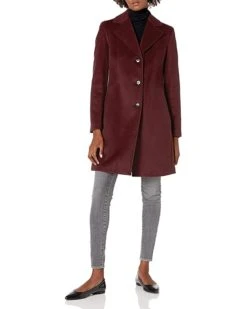 Calvin Klein Women's Polished Wool Coat with Button Detail | Coats & Outerwear