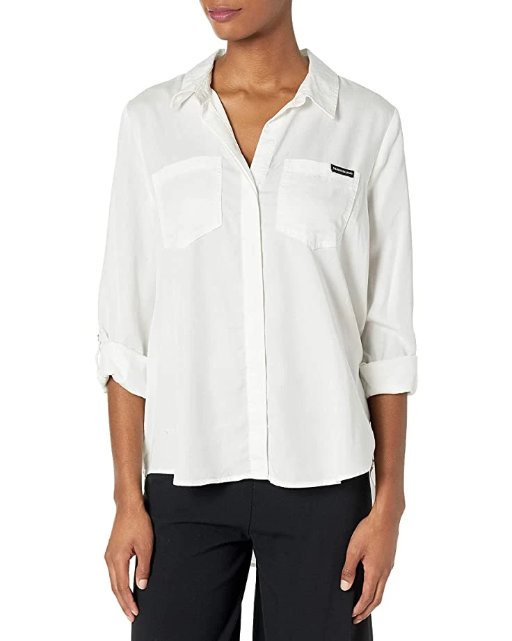 Calvin Klein Women's Split Hem Button Down Shirt with Roll Tab Sleeves | Shirts & Tops 1 Calvin Klein Women's Split Hem Button Down Shirt with Roll Tab Sleeves | Shirts & Tops