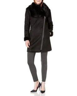 Calvin Klein Women's Shrarling with Asytmetrical Zipper Detail and Faux Fur Trimmed Collar | Coats & Outerwear