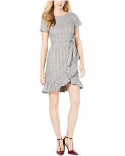 Calvin Klein Women's Petite Short Sleeve Dress with Ruffle Hem and Self Belt | Dresses