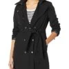 Calvin Klein Women's Double Breasted Belted Rain Jacket with Removable Hood | Coats & Outerwear
