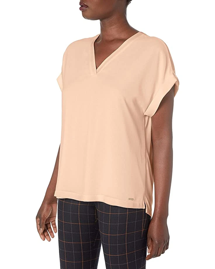 71CLA5gCNcL._AC_SR736920_.jpg Calvin Klein Women's V-Neck Mixed Media Blouse | Shirts & Tops -Calvin Klein Sales Shop 71CLA5gCNcL. AC SR736920