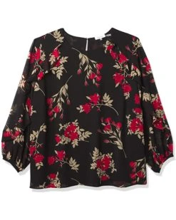 Calvin Klein Women's Printed Long Sleeve Top with Ruffle Detail | Shirts & Tops