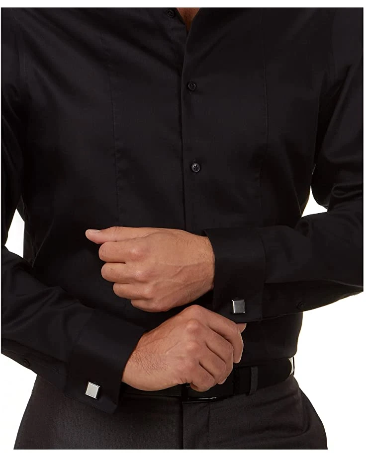 Calvin Klein Men's Dress Shirt Slim Fit Non Iron Herringbone French Cuff | Shirts & Tops 3 Calvin Klein Men's Dress Shirt Slim Fit Non Iron Herringbone French Cuff | Shirts & Tops - Image 3