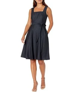 Calvin Klein Women's Sleeveless Square Neck Fit & Flare with Self Tie Belt Dress | Dresses