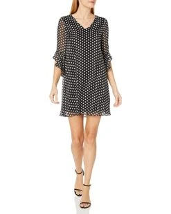 Calvin Klein Women's V-Neck Dress with Asymmetrical Bell Sleeves | Dresses