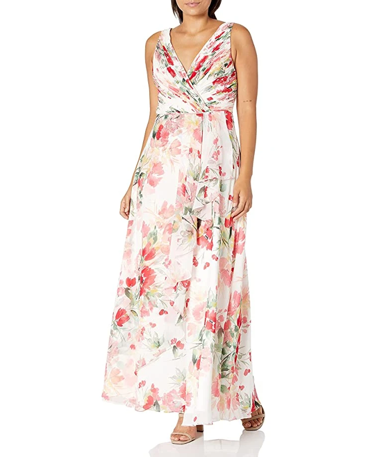 Calvin Klein Women's Sleeveless V-Neck Gown with Shirred Bodice Dress | Dresses 1 Calvin Klein Women's Sleeveless V-Neck Gown with Shirred Bodice Dress | Dresses