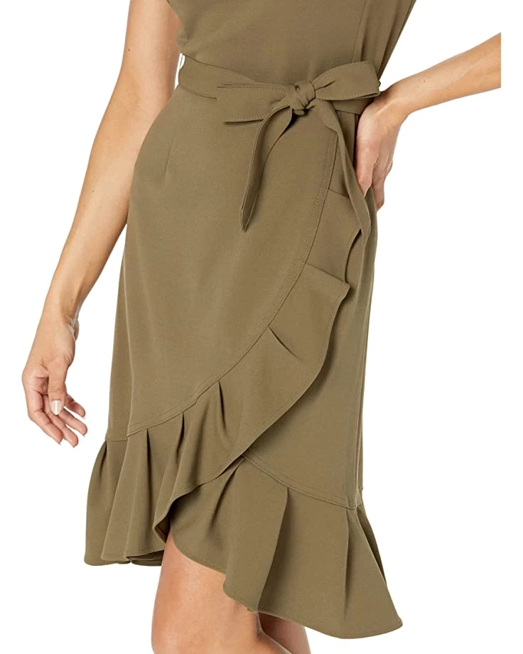 Calvin Klein Short Sleeve Scuba Crepe Dress with Ruffle and Waist Tie | Dresses 3 Calvin Klein Short Sleeve Scuba Crepe Dress with Ruffle and Waist Tie | Dresses - Image 3