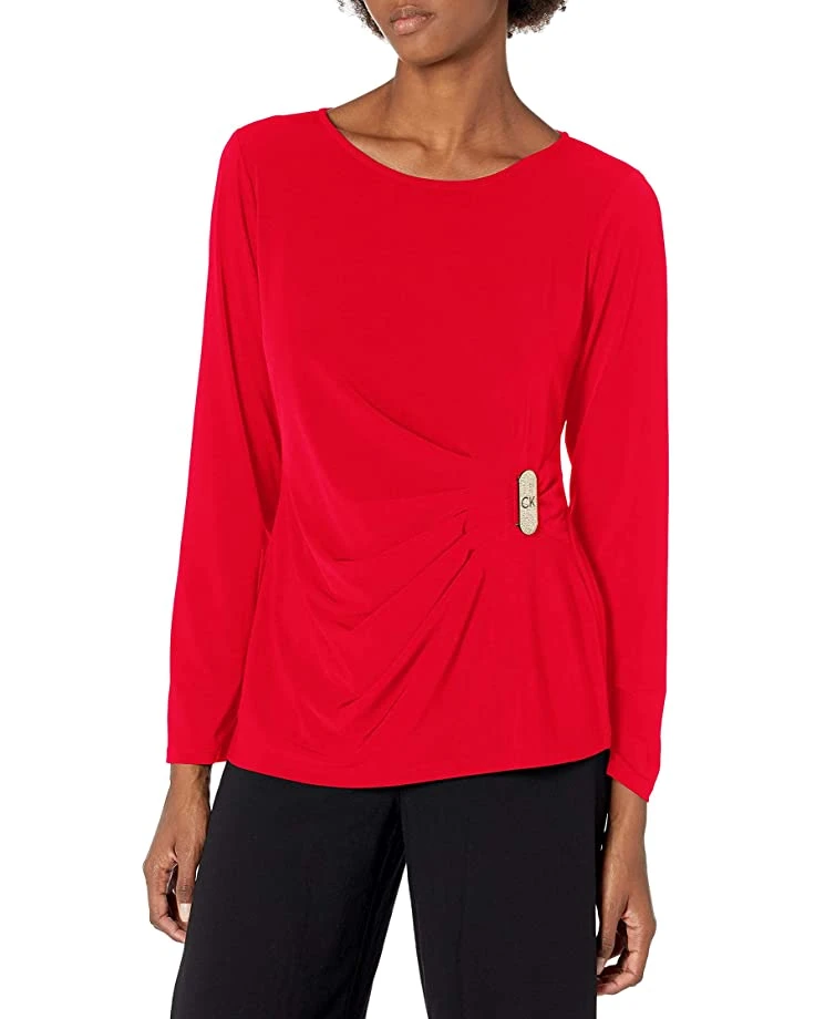 71SASsdgurL._AC_SR736920_.jpg Calvin Klein Women's Long Sleeve Blouse with Ck Hardware | Shirts & Tops -Calvin Klein Sales Shop 71SASsdgurL. AC SR736920