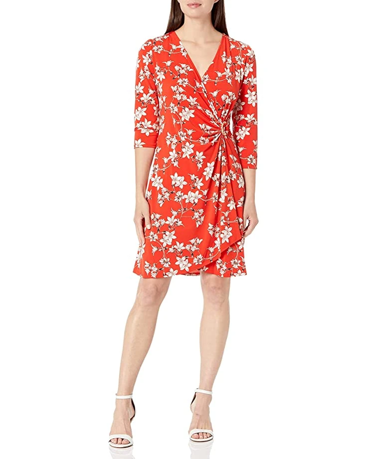 Calvin Klein Women's 3/4 Sleeve Faux Wrap Dress with Hardware | Dresses 1 Calvin Klein Women's 3/4 Sleeve Faux Wrap Dress with Hardware | Dresses