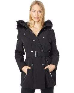 Calvin Klein Double Breasted Faux Fur Trimmed Softshell Raincoat | Coats & Outerwear