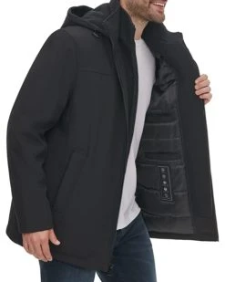 Calvin Klein Men's Hooded Rip Stop Water and Wind Resistant Jacket with Fleece Bib | Coats & Outerwear