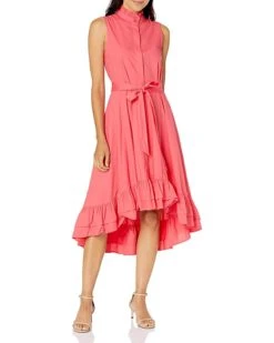 Calvin Klein Women's High Low Sleeveless Shirt Dress with Ruffle Detail | Dresses