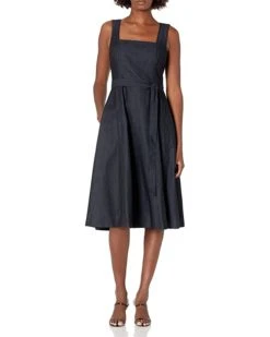 Calvin Klein Women's Sleeveless Square Neck Fit & Flare with Self Tie Belt Dress | Dresses