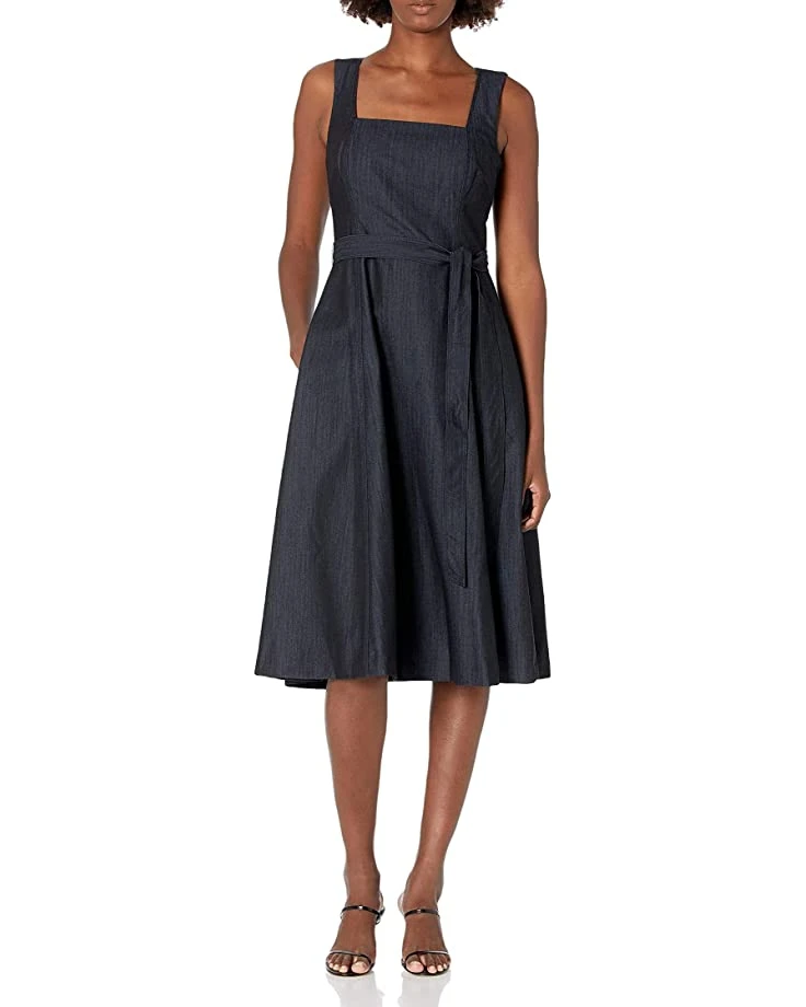 Calvin Klein Women's Sleeveless Square Neck Fit & Flare with Self Tie Belt Dress | Dresses 1 Calvin Klein Women's Sleeveless Square Neck Fit & Flare with Self Tie Belt Dress | Dresses