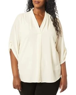 Calvin Klein Women's Plus Size Roll Sleeve Blouse with Inverted Pleat Front | Shirts & Tops
