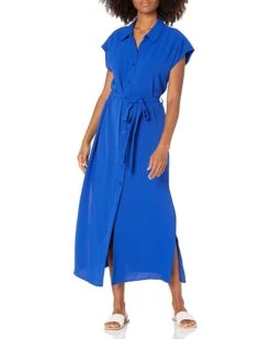 Calvin Klein Women's Collared Maxi Shirt Dress with Self Sash Waist | Dresses