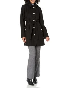 Calvin Klein Women's Single Breasted Wool Coat with Hood | Coats & Outerwear