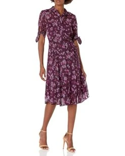 Calvin Klein Women's Short Sleeved Shirt Dress with Self Belt | Dresses