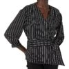 Calvin Klein Women's Stripe 3/4 Sleeve Wrap Top with Belt | Shirts & Tops