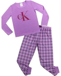 Calvin Klein Girls' Sleepwear Long Sleeve Tee & Jogger Plaid Pajama Set