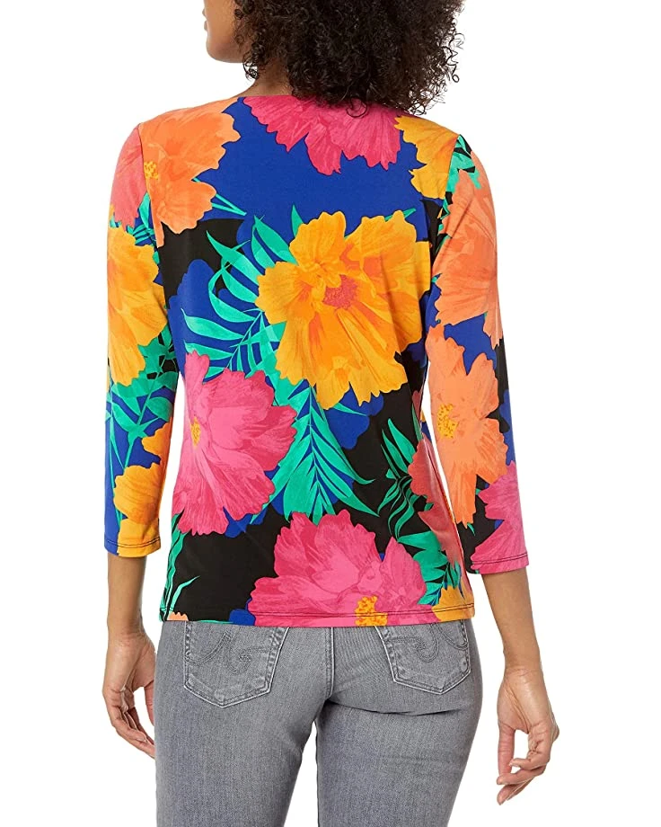 Calvin Klein Women's Printed 3/4 Sleeve Top with Logo at The Neck | Shirts & Tops 2 Calvin Klein Women's Printed 3/4 Sleeve Top with Logo at The Neck | Shirts & Tops - Image 2