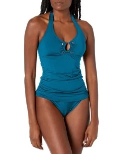 Calvin Klein Women's Solid Halter Tankini Swimsuit with Removable Soft Cups | Swimwear