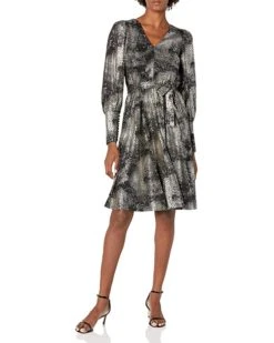 Calvin Klein Women's Wide Sleeve V-Neck Dress with Self Belt | Dresses