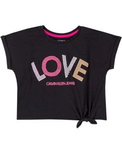 Calvin Klein Girls' Short Sleeve Tie Front T-Shirt, Crew-Neck Neckline & Logo Detailing | Shirts & Tops