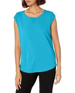 Calvin Klein Women's Short Sleeved Chiffon Top with Shirt Tail | Shirts & Tops