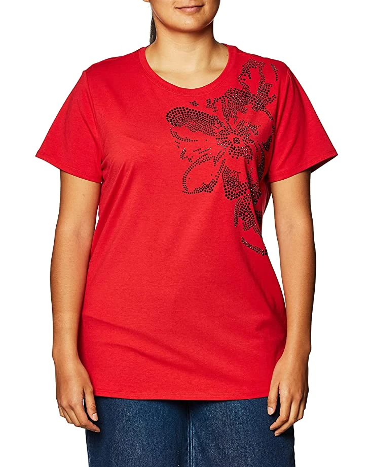 Calvin Klein Women's Short Sleeve Shirt with Faux Leather Detail | Shirts & Tops 3 Calvin Klein Women's Short Sleeve Shirt with Faux Leather Detail | Shirts & Tops - Image 3