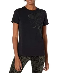 Calvin Klein Women's Short Sleeve Shirt with Faux Leather Detail | Shirts & Tops