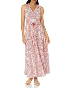Calvin Klein Women's V Maxi Dress with Self Belt and Back Neck Keyhole | Dresses