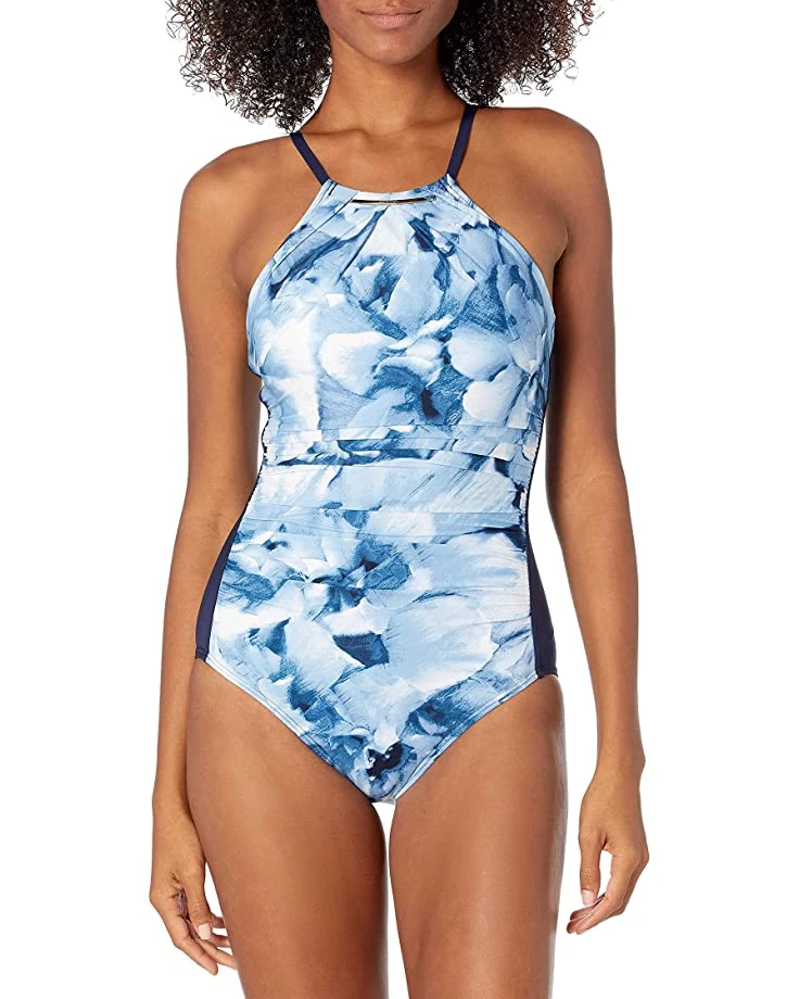Calvin Klein Women's Solid High Neck Pleated One Piece Swimsuit | Swimwear 1 Calvin Klein Women's Solid High Neck Pleated One Piece Swimsuit | Swimwear