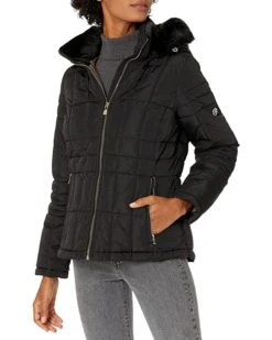 Calvin Klein Women's Quilted Down Jacket with Removable Faux Fur Trimmed Hood | Coats & Outerwear