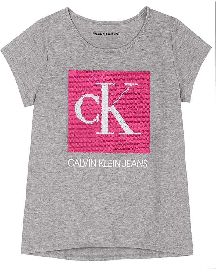 915WmdmF2QS._AC_SR736920_.jpg Calvin Klein Girls' Short Sleeve Flippable Sequin Crew T-Shirt, Logo Detailing & Tagless Neck Label, S21 Grey Heather Flip, M8/10 | Shirts & Tops -Calvin Klein Sales Shop 915WmdmF2QS. AC SR736920