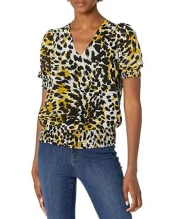 Calvin Klein Women's Printed Short Sleeve V Neck Blouse with Smocking | Shirts & Tops -Calvin Klein Sales Shop 91ZMG8UnIPS. AC SR736920