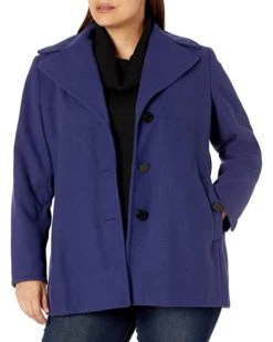 Calvin Klein Womens Plus Sized Single Breated Faux Wool Peacoat | Coats & Outerwear